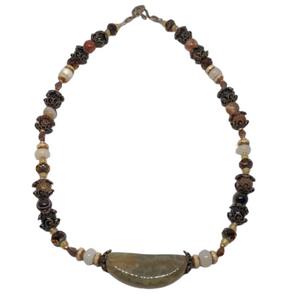 VINTAGE artisan beaded natural stone/gemstone necklace pendant boho statement.